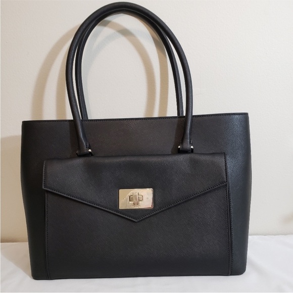 Kate Spade Post Street Halsey Black Leather Work Tote Bag - Picture 1 of 12